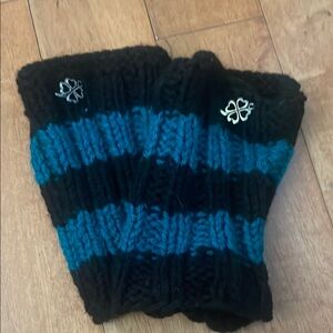 Black and Teal Hand-knit Wristlets